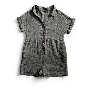 Altar’d State Gauze Sage Green Button-Up Romper